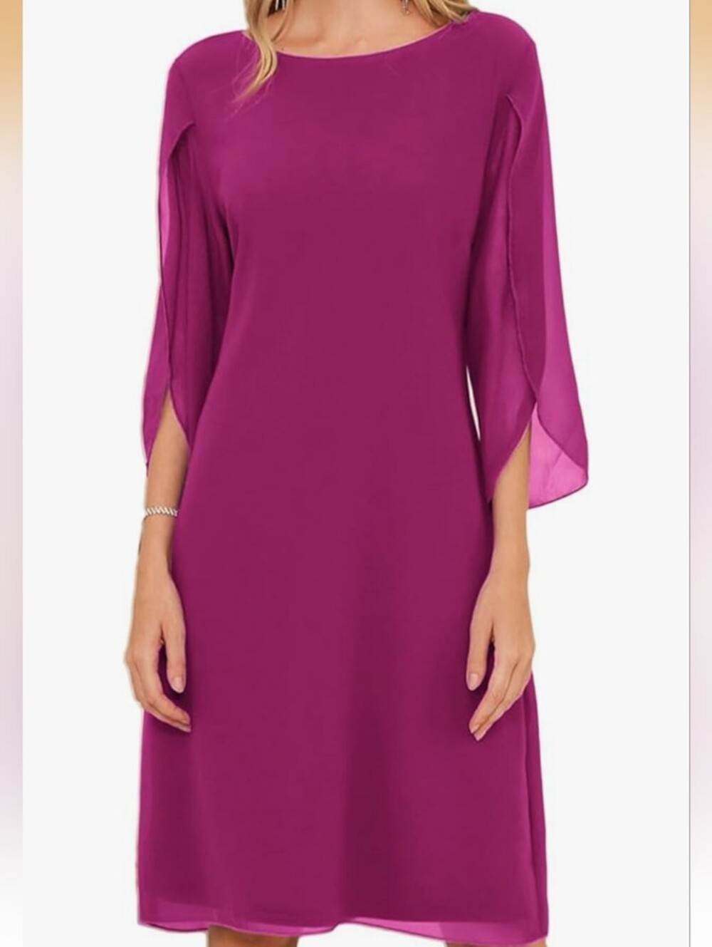Alyx Limited Magenta Split Flutter Sleeve Chiffon Cocktail Dress  12  NWT